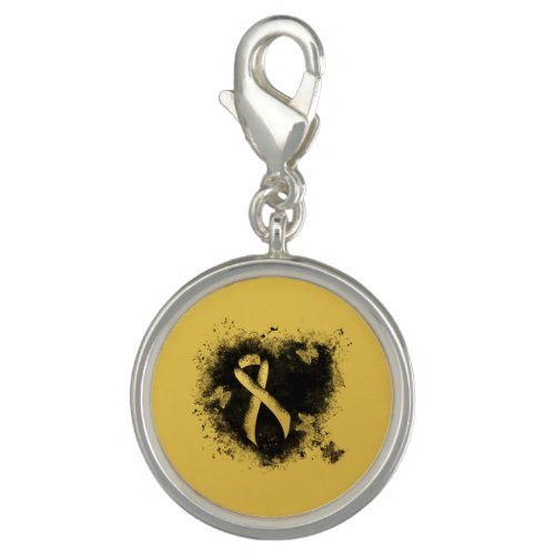 Gold Awareness Ribbon Grunge Heart Charm