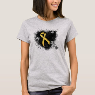 Gold Awareness Ribbon Grunge Heart T-Shirt