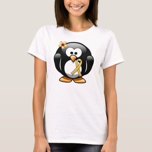 Gold Awareness Ribbon Penguin T_Shirt