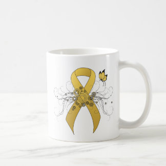 Gold awareness Ribbon with Butterfly Coffee Mug