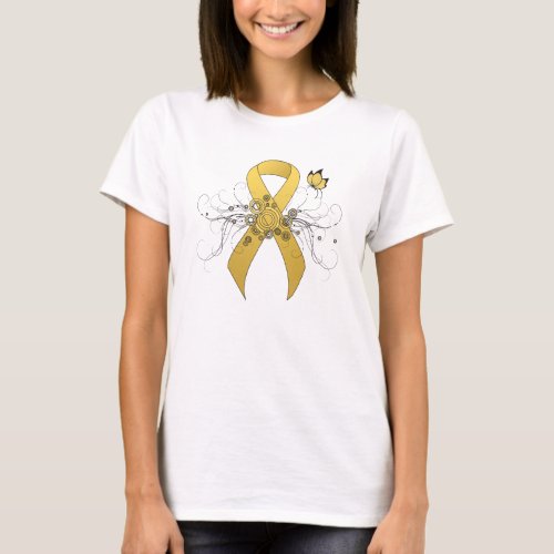 Gold awareness Ribbon with Butterfly T_Shirt