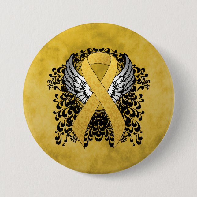 Gold Awareness Ribbon with Wings Button (Front)