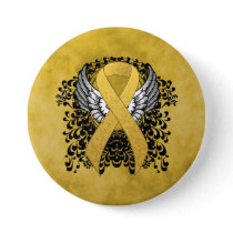 Gold Awareness Ribbon with Wings Button