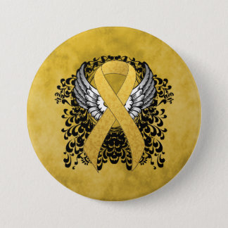 Gold Awareness Ribbon with Wings Button