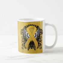 Gold Awareness Ribbon with Wings Coffee Mug