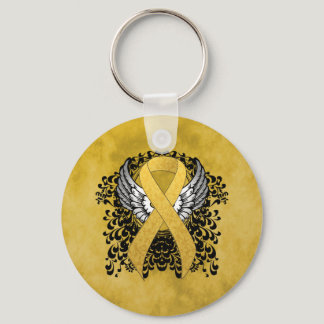 Gold Awareness Ribbon with Wings Keychain