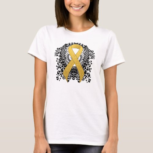 Gold Awareness Ribbon with Wings T_Shirt