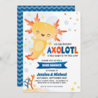 Gold Axolotl Boy Baby Shower Invitation