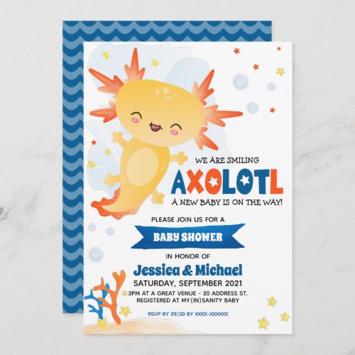 Gold Axolotl Boy Baby Shower Invitation