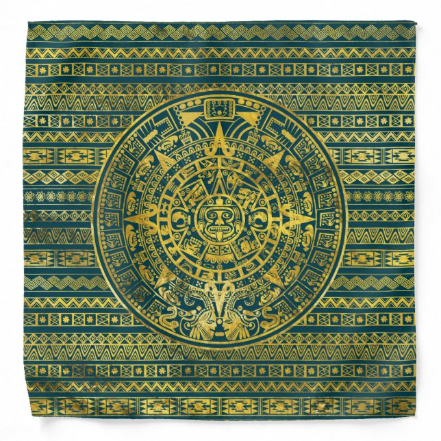 Gold  Aztec Inca Mayan Calendar Bandana (Front)