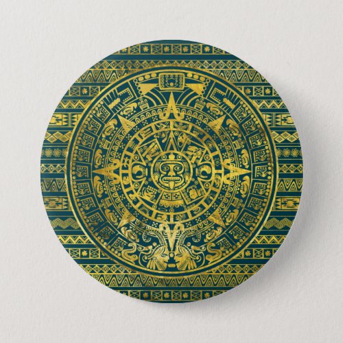 Gold  Aztec Inca Mayan Calendar Pinback Button