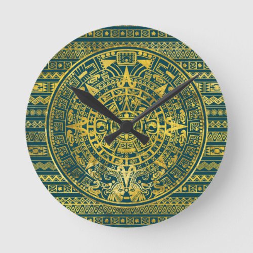 Gold  Aztec Inca Mayan Calendar Round Clock