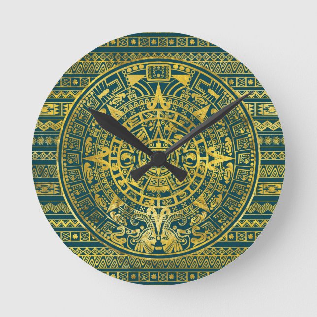 Gold  Aztec Inca Mayan Calendar Round Clock (Front)