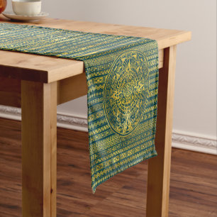 Gold Aztec Inca Mayan Calendar Short Table Runner
