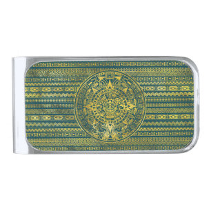 Gold Aztec Inca Mayan Calendar Silver Finish Money Clip