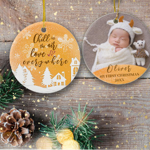 Gold Baby 1st Christmas Warm Quote Custom Photo Ornament