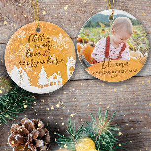 Gold Baby 2nd Christmas Warm Quote Photo Ornament