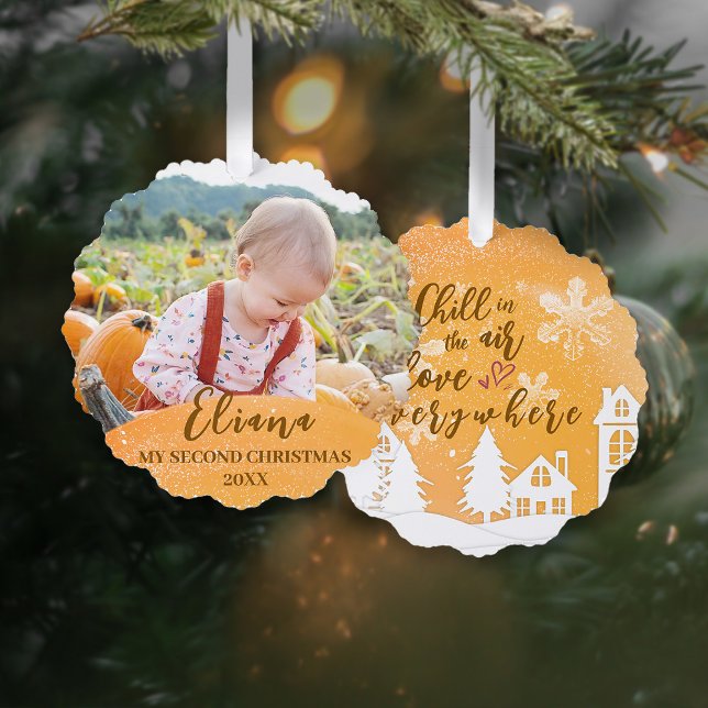 Gold Baby 2nd Christmas Warm Quote Photo Ornament Card (Creator Uploaded)