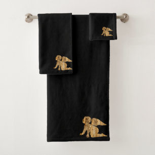 Gold baby angel (black) bath towel set