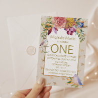Gold Baby Birds Bumble Bees First Birthday Invitation