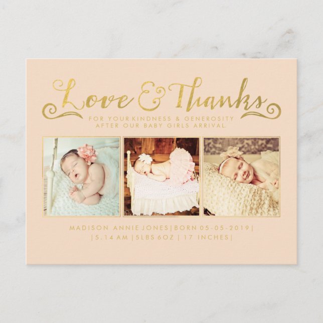 Gold Baby Birth Announcement Sip & See Postcard (Front)