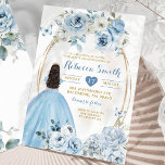 Gold Baby Blue Floral Princess Quinceañera Invitation<br><div class="desc">Gold Baby Blue Floral Princess Quinceañera Invitation</div>