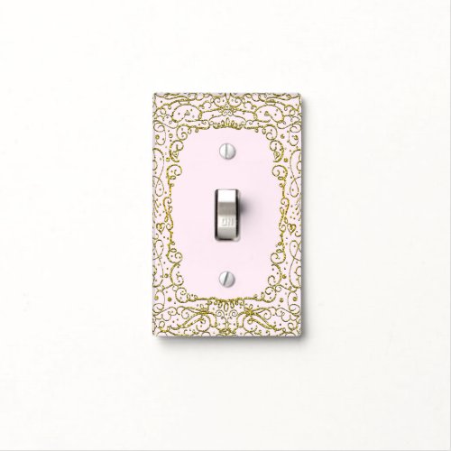 Gold Baby Blush Pink Glitter Princess Filigree Light Switch Cover