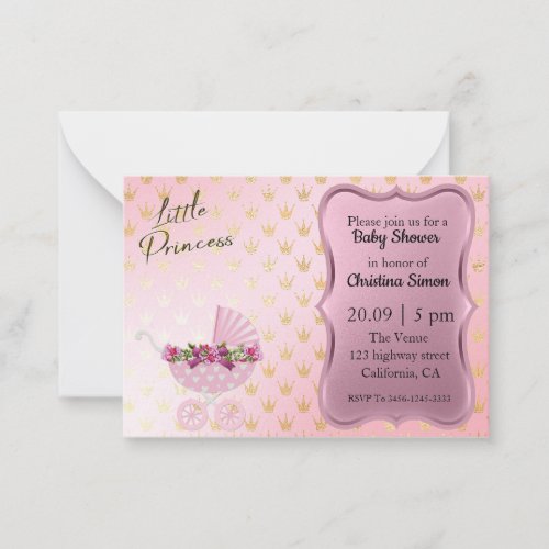 Gold Baby Carriage Baby Shower Note Card