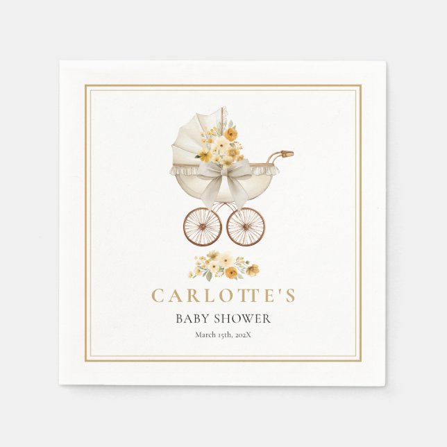Gold Baby Carriage Shower Napkin (Front)