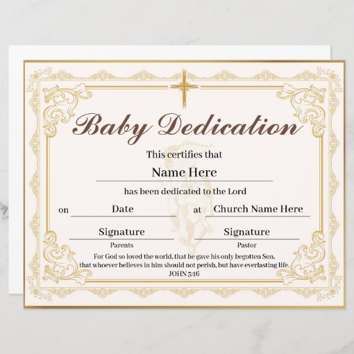 Gold Baby Dedication Certificate | Zazzle