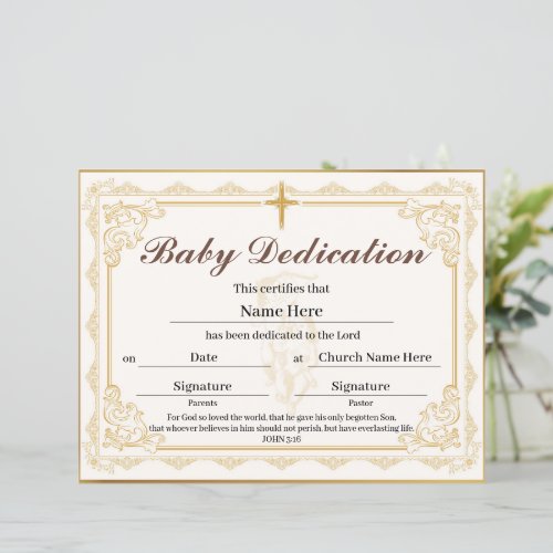 Gold Baby Dedication Certificate
