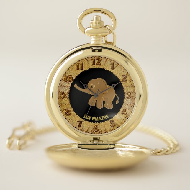 Gold baby elephant design Monogram Pocket Watch (Inside)
