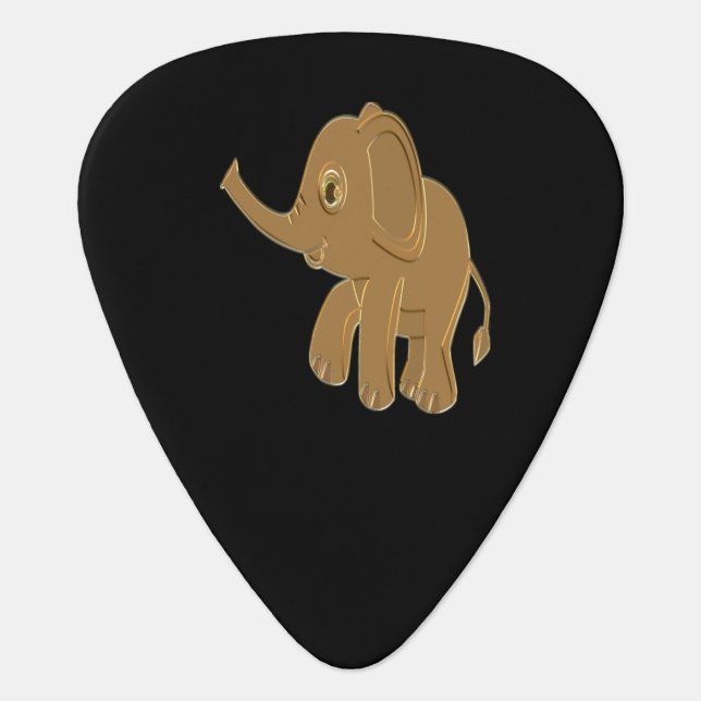Gold baby elephant looking into the sky guitar pick (Front)