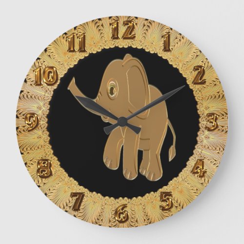 Gold baby elephant looking into the sky large clock