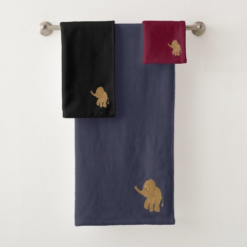 Gold baby elephant looking into the sky mix bath towel set