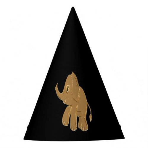 Gold baby elephant looking into the sky party hat