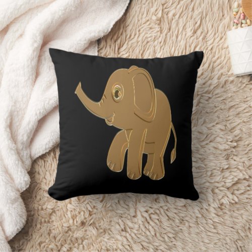 Gold baby elephant looking into the sky throw pillow