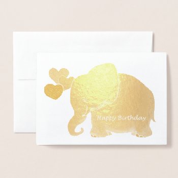 Gold Baby Elephant With Balloons Happy Birthday Foil Card by EleSil at Zazzle
