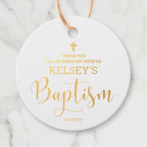 Gold Baby Girl Baptism  Foil Favor Tags