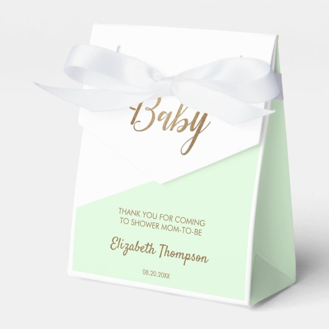 Gold Baby Green Personalized Baby Shower Favor Box (Front Side)