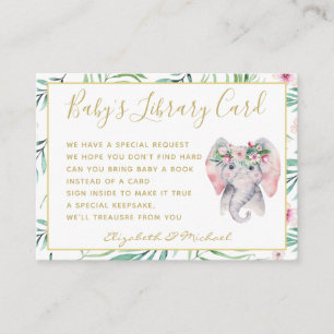 Gold Baby Library Book Request Elephant Floral Enclosure Card