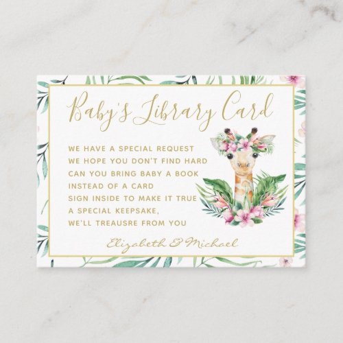 Gold Baby Library Book Request Giraffe Boho Floral Enclosure Card