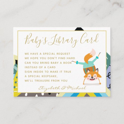 Gold Baby Library Book Request Mountain Fox Funny Enclosure Card