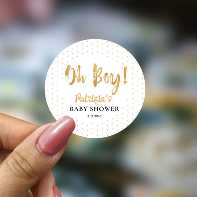 Gold Baby Shower Oh boy  Classic Round Sticker (Creator Uploaded)