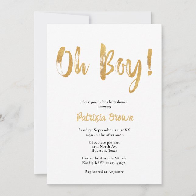 Gold  Baby Shower Oh boy  Invitation (Front)