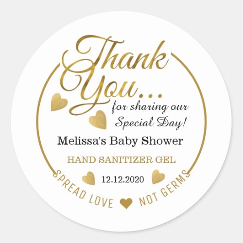  Gold Baby Shower Spread Love Hand Sanitizer Favor Classic Round Sticker