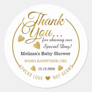 Gold Baby Shower Spread Love Hand Sanitizer Favor Classic Round Sticker