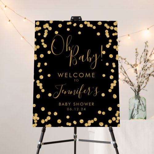 Gold Baby Shower Welcome Glitter Confetti Black  Foam Board