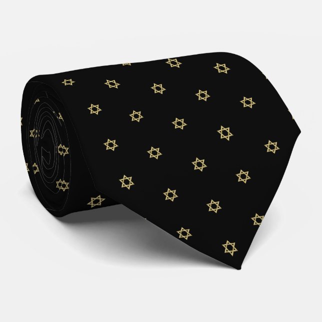 Gold Baby Star Of David Black Neck Tie (Rolled)