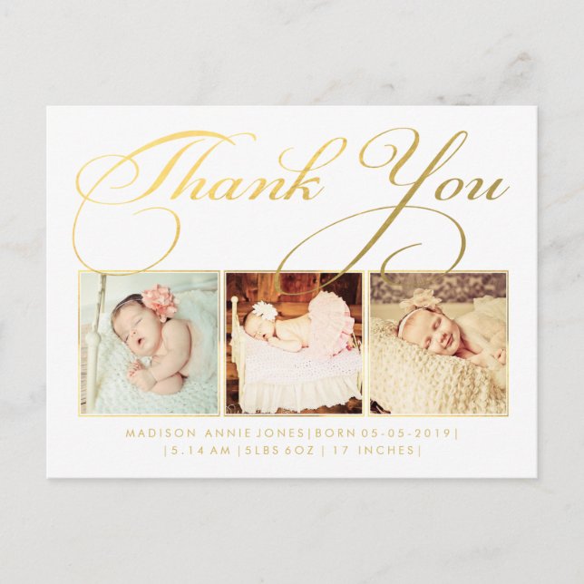 Gold Baby Thank You Sip & See Postcard (Front)